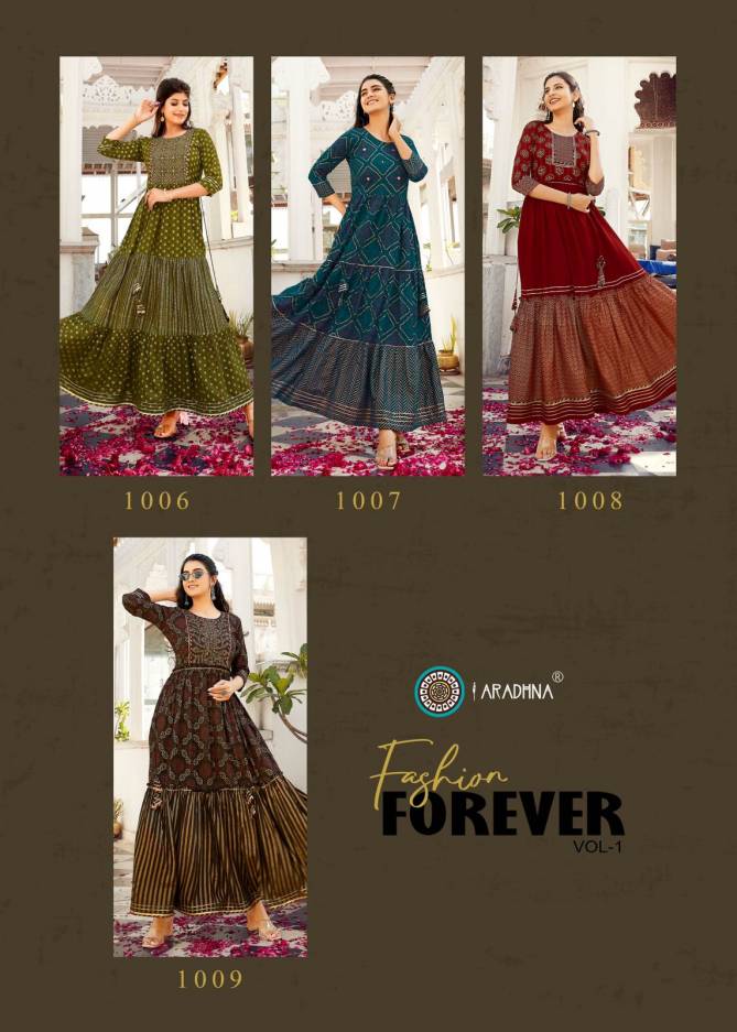 Aradhna Fashion Forever 1 Heavy Festive Wear Rayon Printed Long Fancy Kurti Collection